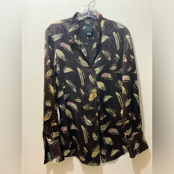 Dana B. And Karen Silk Blouse Top Brown Wildlife Birds Retro Sz 6 Vintage EUC - Picture 1 of 11